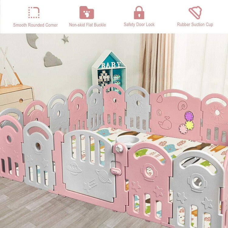 The large playpen with toys is very popular among young children