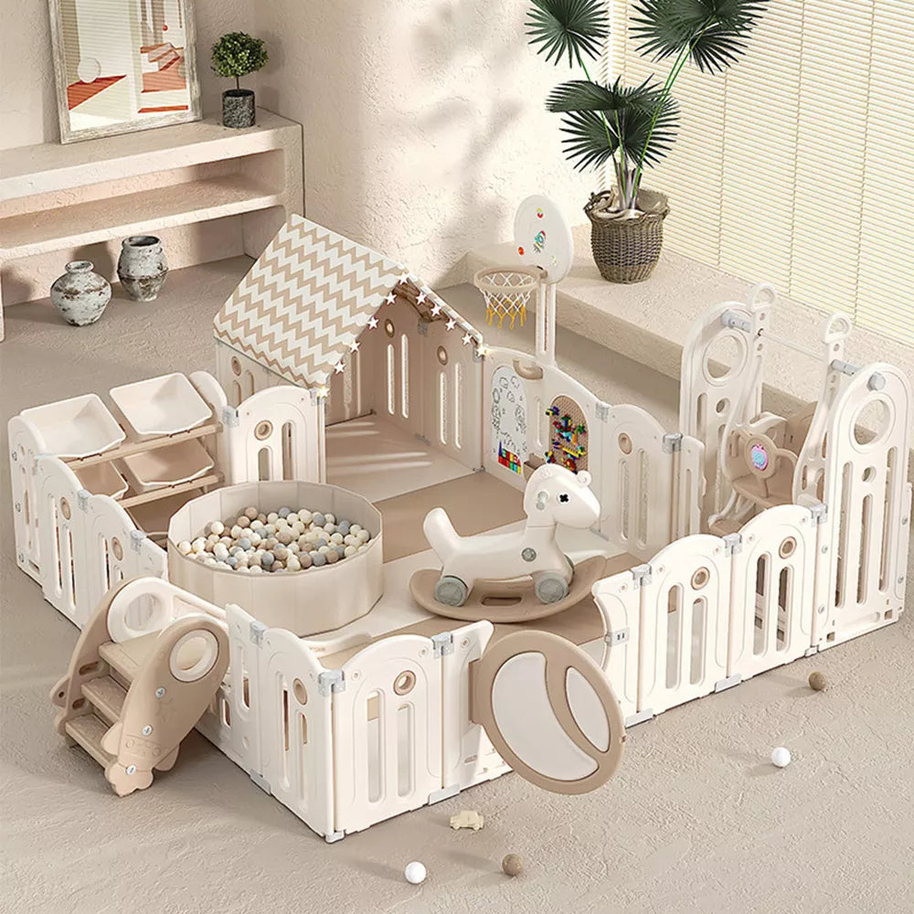 The baby playpen provides safe protection and warmly accompanies the growth of newborns