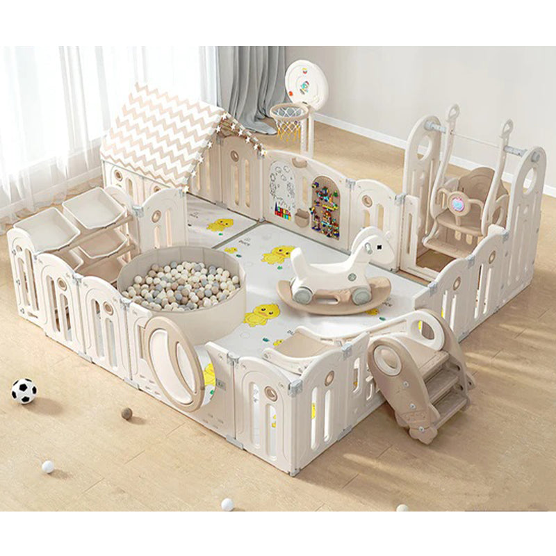 Playpen with slide, rocking horse, swing