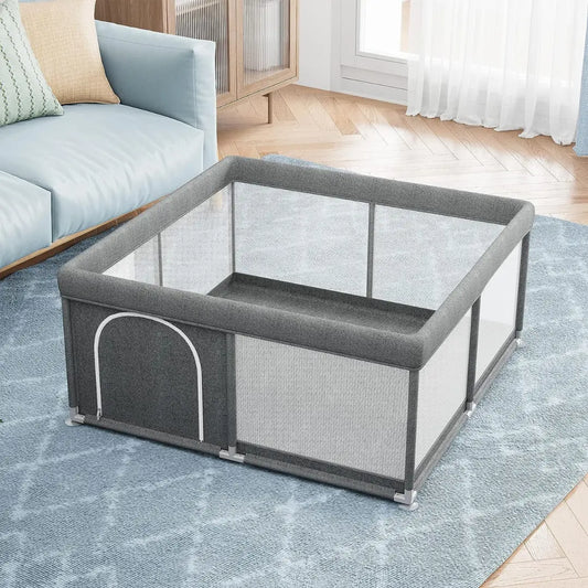 Baby Playpen Breathable Mesh Robust and Easy to Assemble 47″x47″ Gray