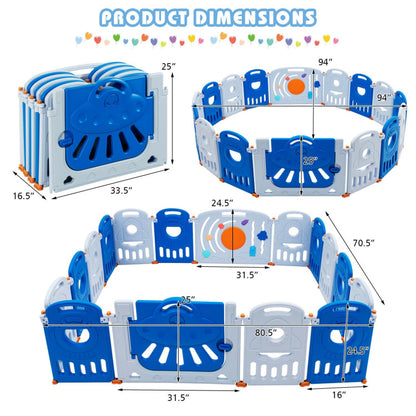 16-Panel Baby Playpen Safety Play Center with Lockable Gate