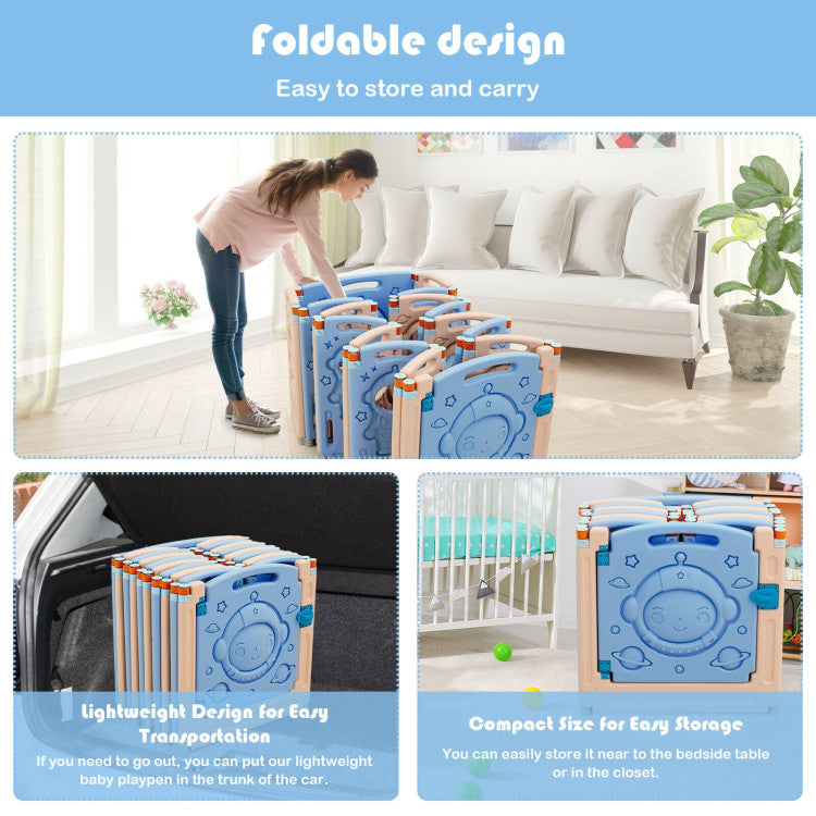 Foldable Baby Playpen Kids Activity Center with Lockable Door