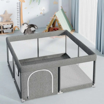 Baby Playpen Breathable Mesh Robust and Easy to Assemble 47″x47″ Gray