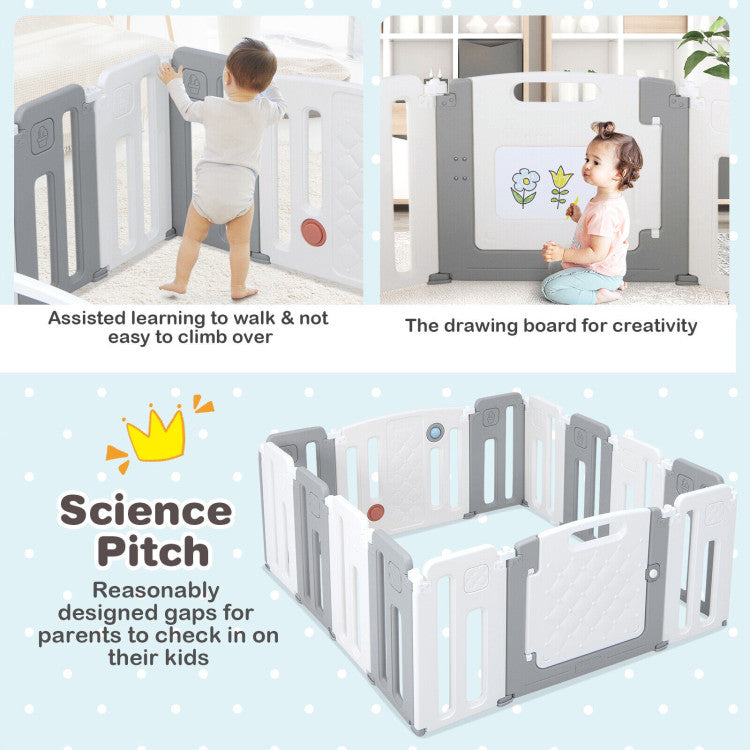 14 Panels Kids Safety Activity Play Center with Drawing Board