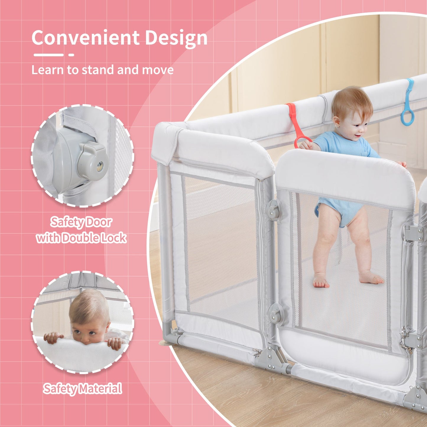 Baby playpen for babies and toddlers with breathable mesh