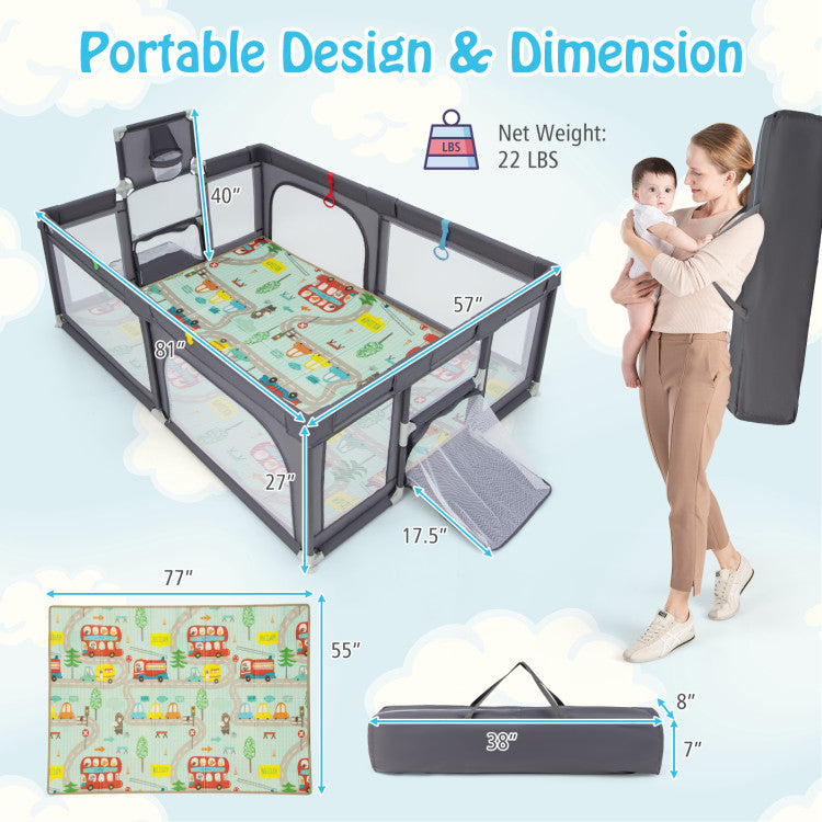 Large baby playpen with mat and sea balls