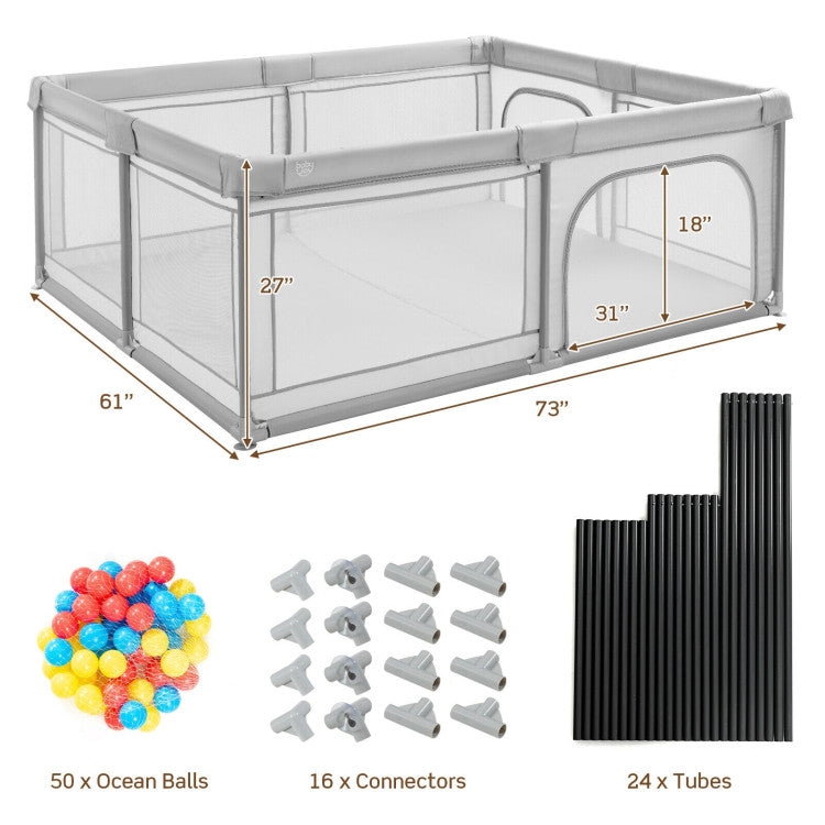 73 x 61 inch baby playpen with 50 ocean balls and non-slip suction cups