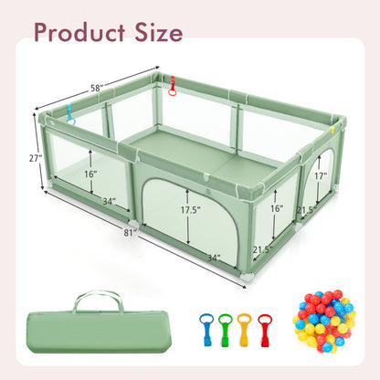 81 x 59 inch portable baby playpen with sea balls and handles