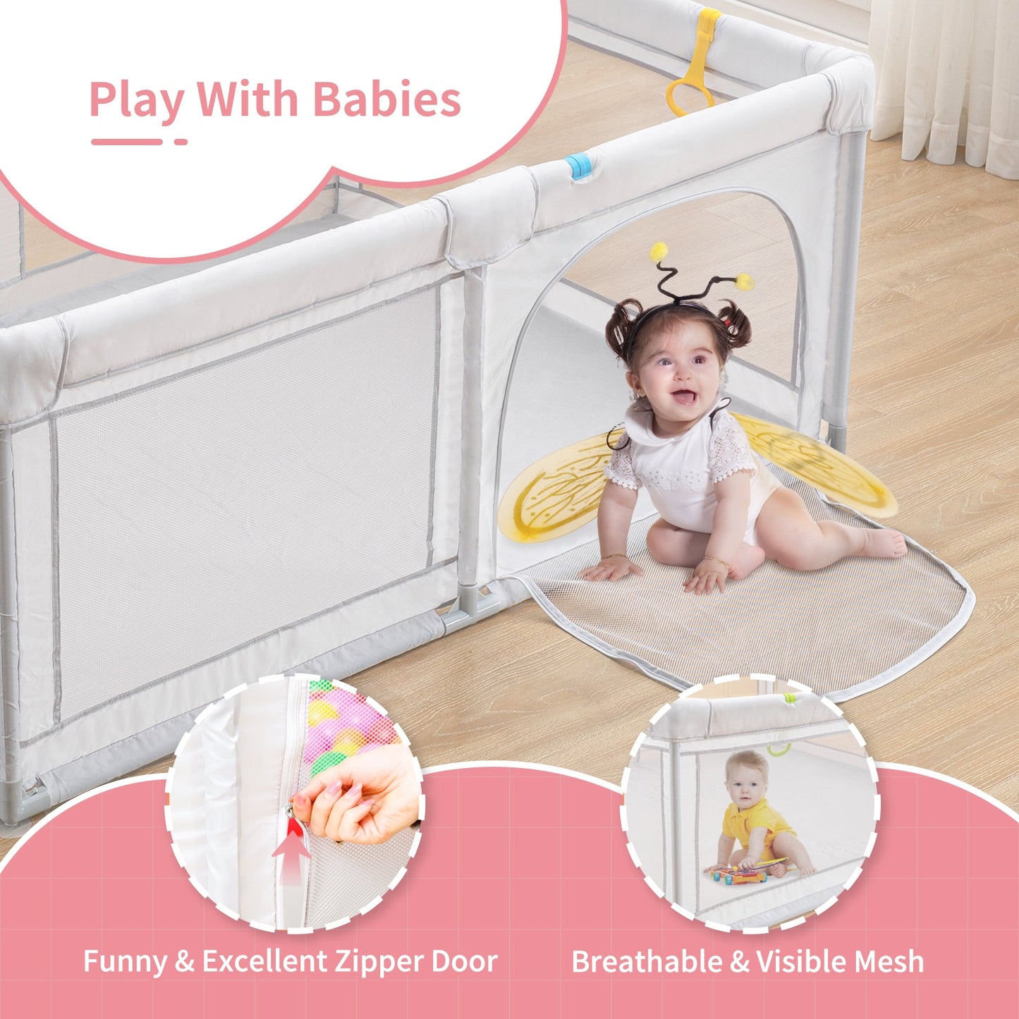 Baby playpen for babies and toddlers with breathable mesh