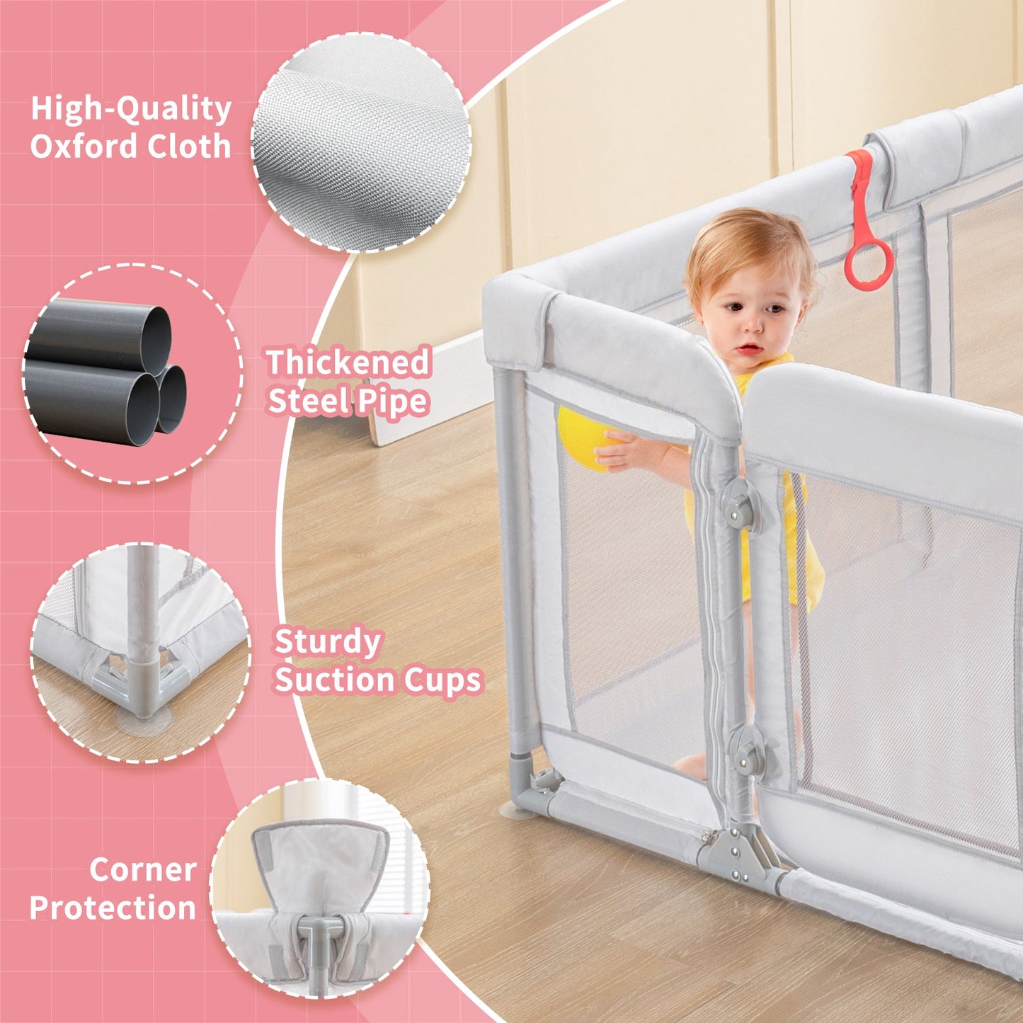 Baby playpen for babies and toddlers with breathable mesh