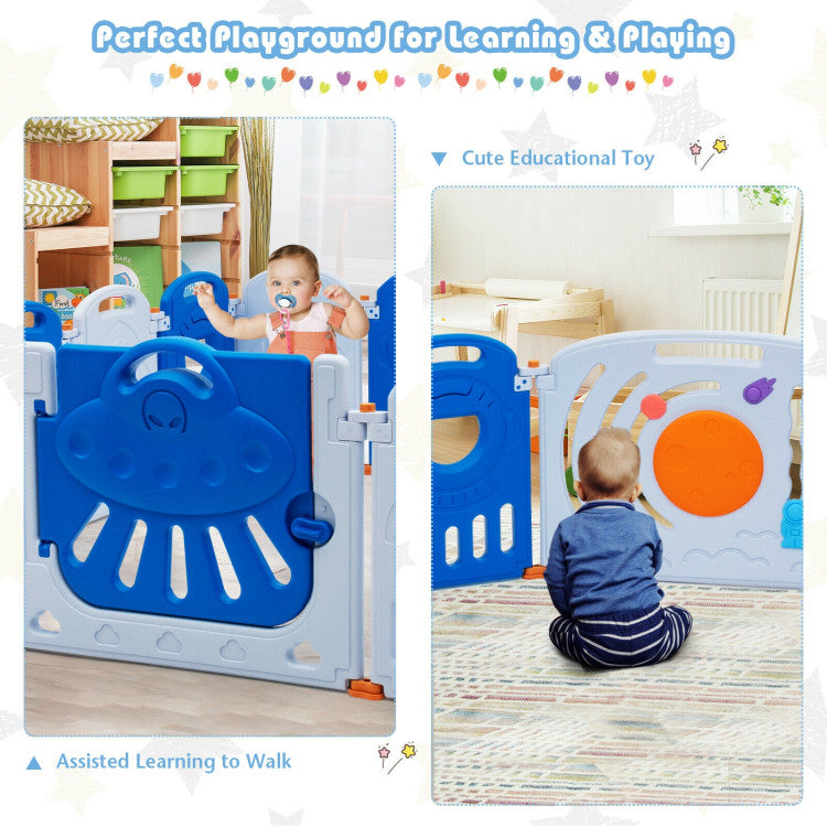 16-Panel Baby Playpen Safety Play Center with Lockable Gate