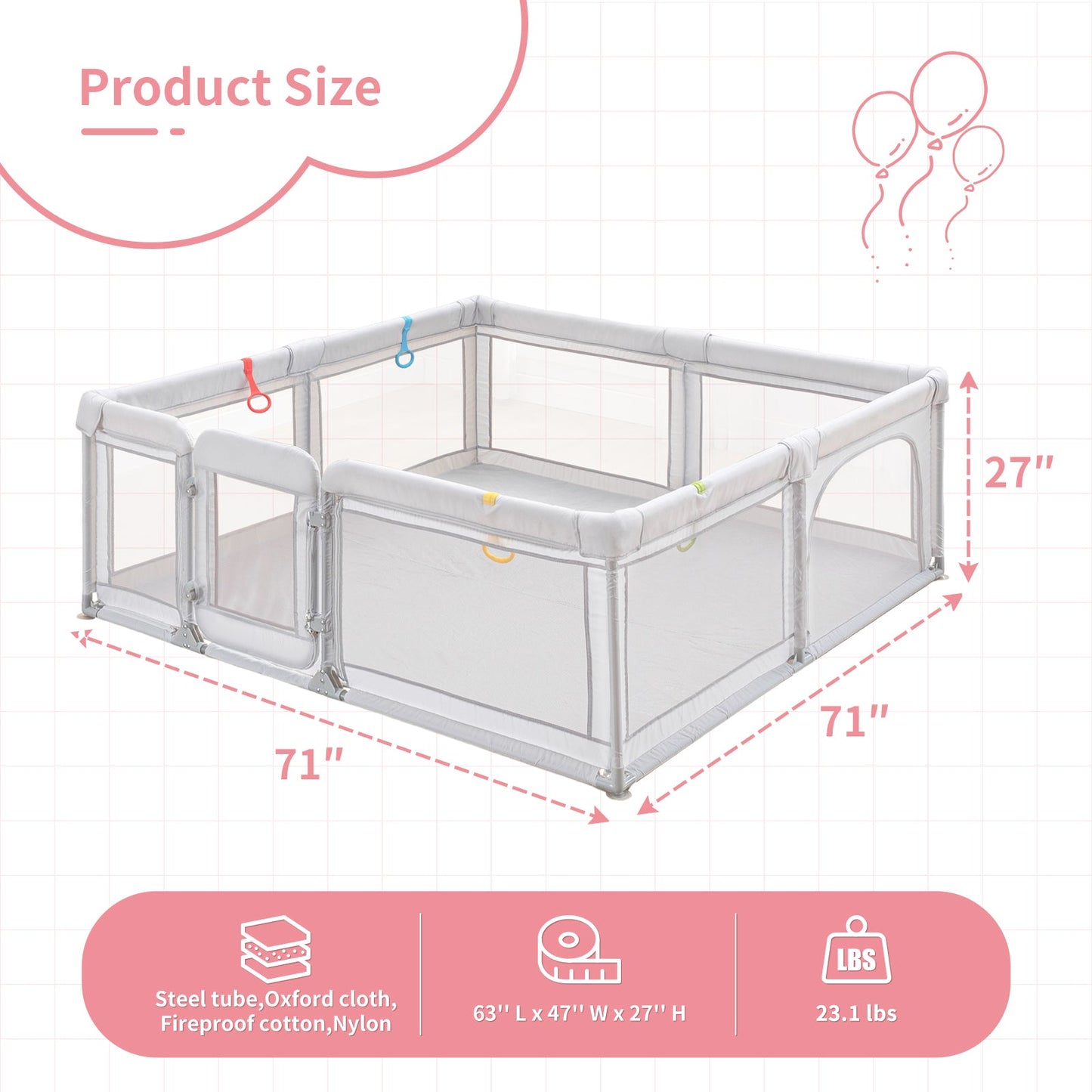 Baby playpen for babies and toddlers with breathable mesh