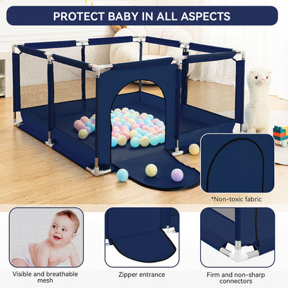 Transparent mesh safety baby playpen for indoor and outdoor use