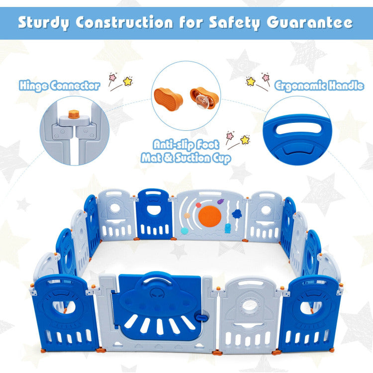 16-Panel Baby Playpen Safety Play Center with Lockable Gate