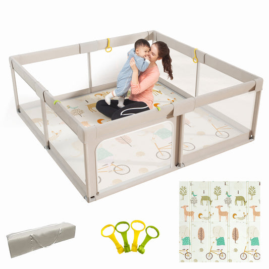 59x59inch Large Baby and Toddler Playpen with Mat
