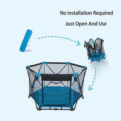 Blue Portable 6 Panel Washable Playpen Play Area for Baby Indoor and Outdoor