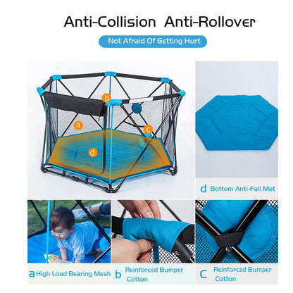 Blue Portable 6 Panel Washable Playpen Play Area for Baby Indoor and Outdoor